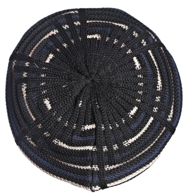 BLACK "OPERA" BERET WITH BLUE AND BEIGE STRIPES - Image 2