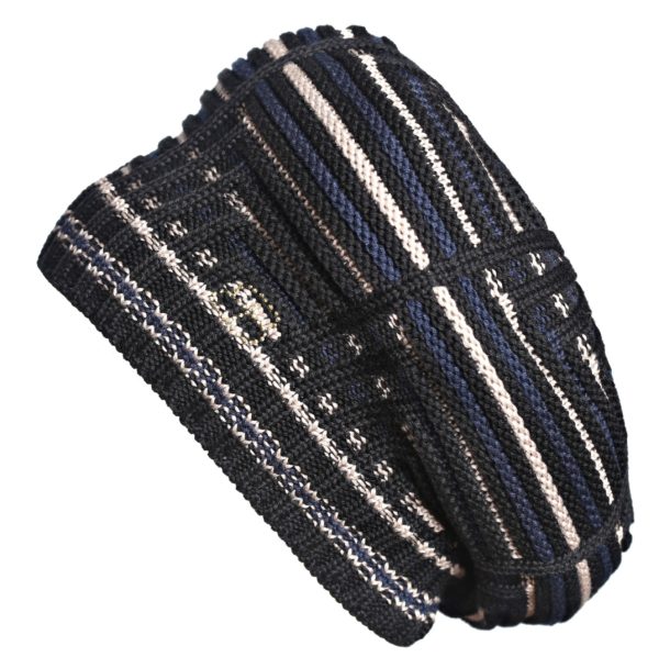 BLACK "OPERA" BERET WITH BLUE AND BEIGE STRIPES