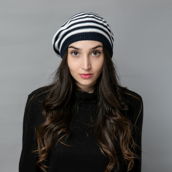 RIVIÉRA" NAVY BLUE & WHITE FINE KNIT BERET