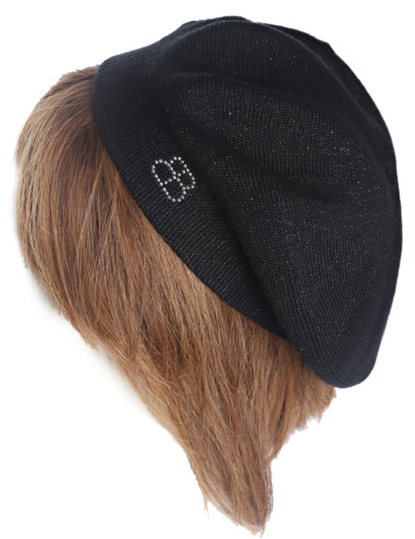 FASCINATOR BERET "ELEGANT" BLACK & BLACK LUREX